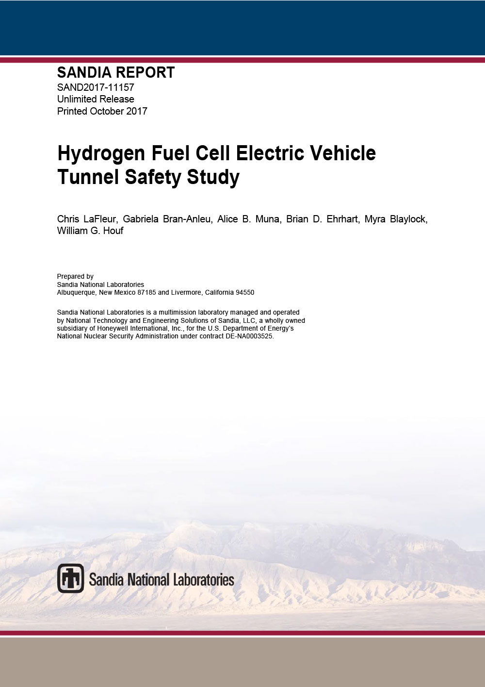 Hydrogen fuel cell electric vehicle tunnel safety study