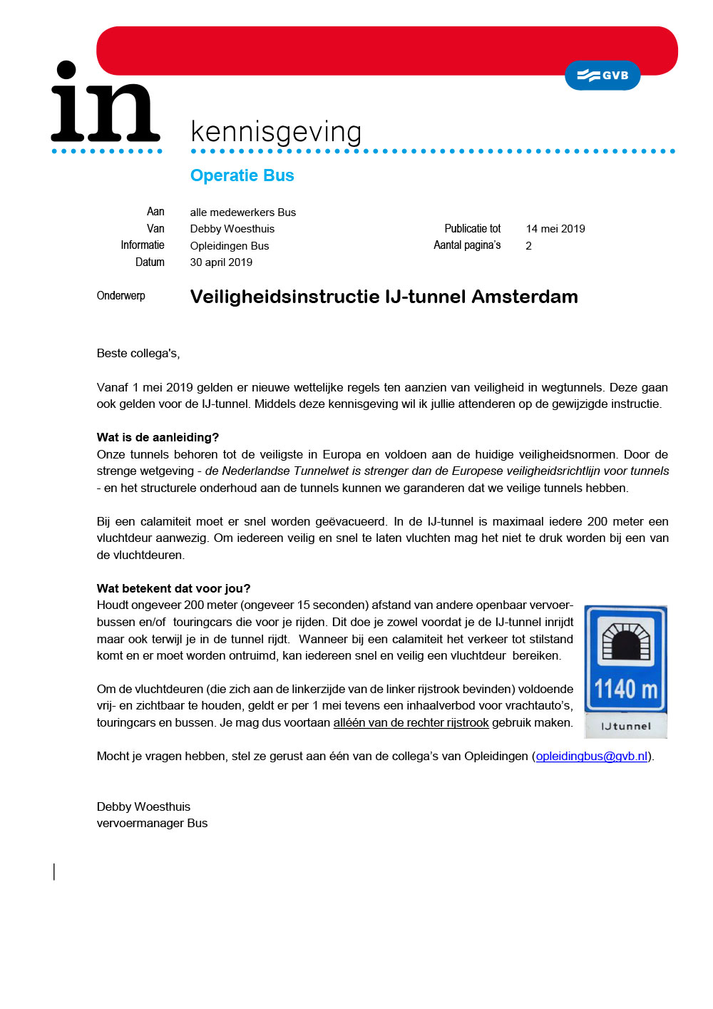 Veiligheidsinstructie IJ-tunnel Amsterdam